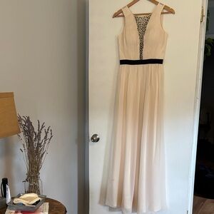 Chi Chi London Cream Maxi Dress with Black Waist Trim